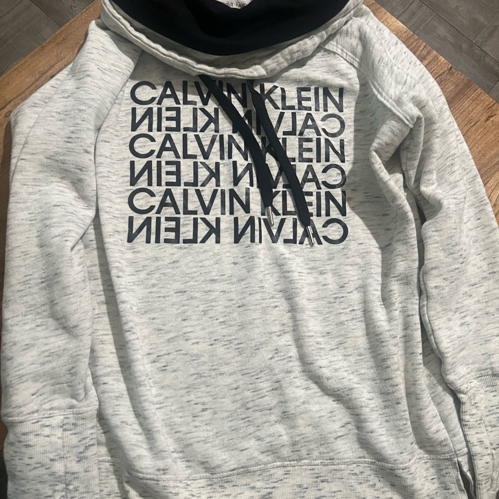 Calvin Klein Light Gray Pullover Hoodie with Black Logo